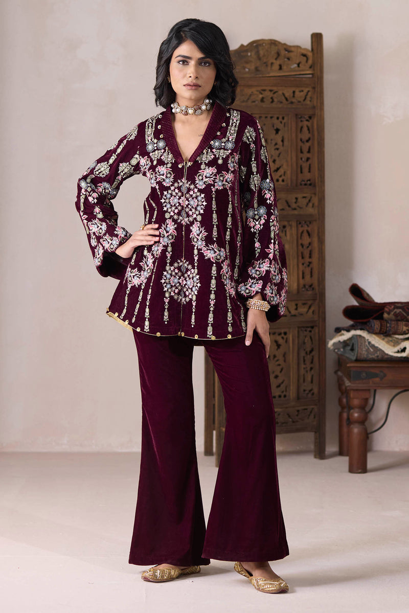 Velvet Coat Coat Pant Top Design Khubani Coat Set –