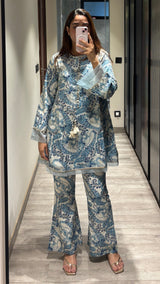 Peher Falak Set - Blue Back Kali suit set