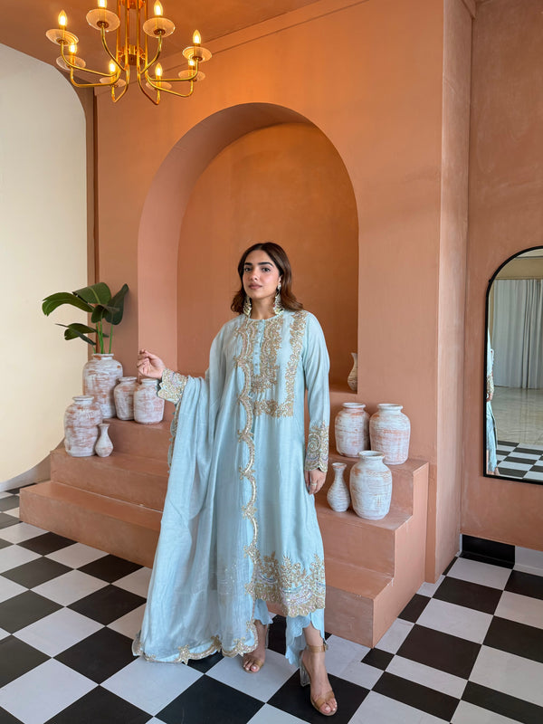 Zyra Sky Blue Straight Suit Set with Dupatta