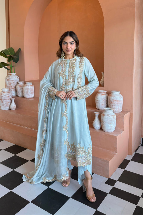 Zyra Sky Blue Straight Suit Set with Dupatta