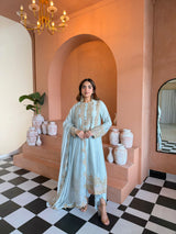 Zyra Sky Blue Straight Suit Set with Dupatta