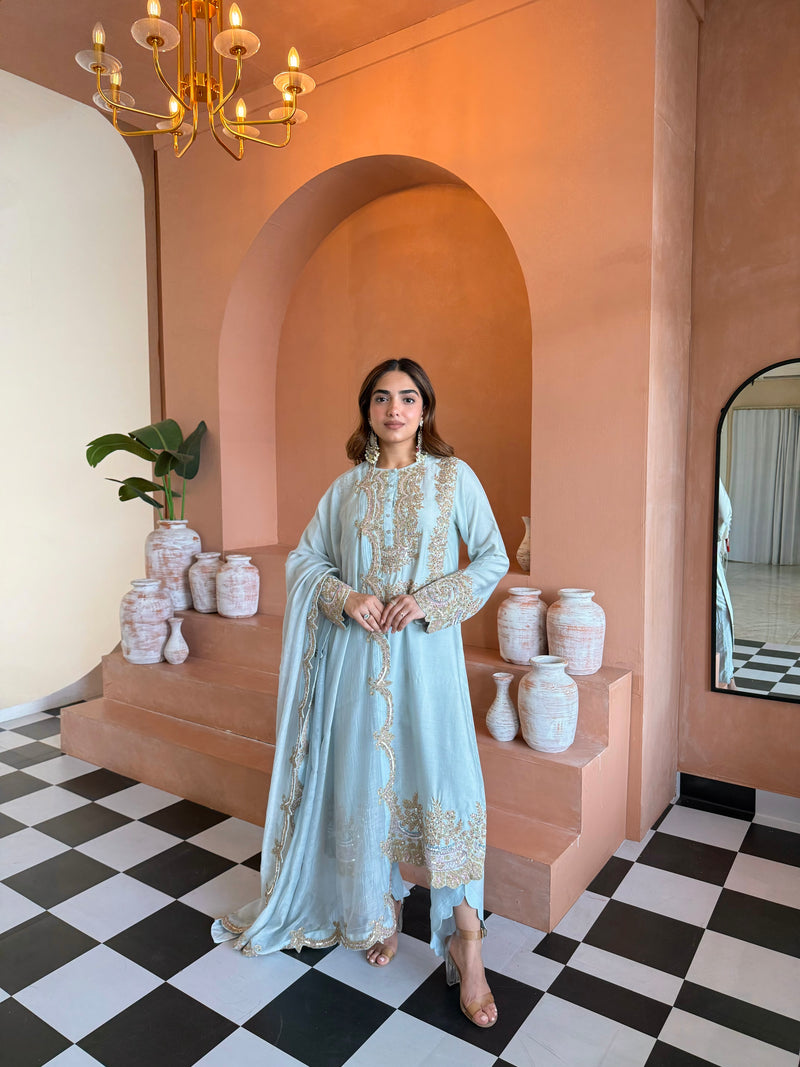 Zyra Sky Blue Straight Suit Set with Dupatta