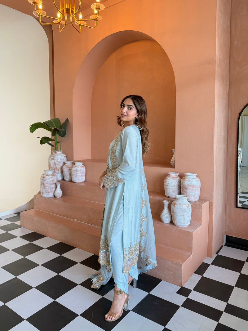 Zyra Sky Blue Straight Suit Set with Dupatta