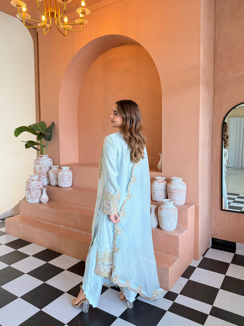 Zyra Sky Blue Straight Suit Set with Dupatta