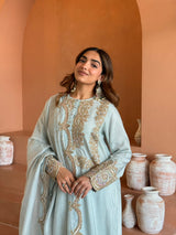 Zyra Sky Blue Straight Suit Set with Dupatta