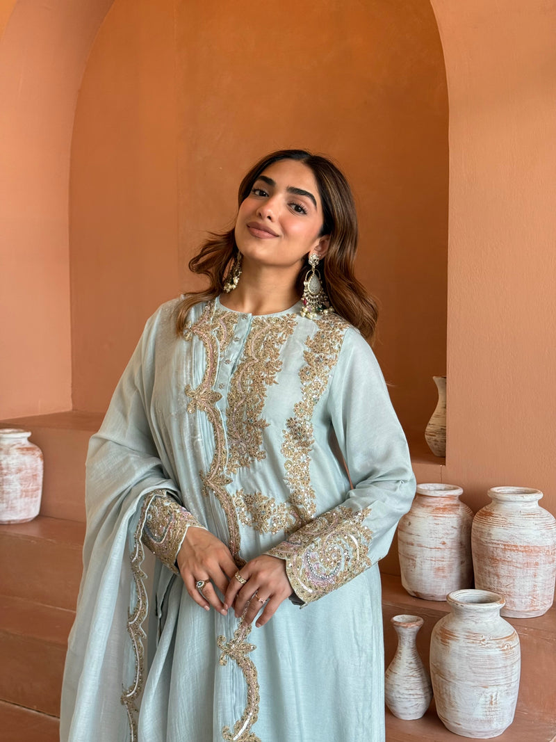 Zyra Sky Blue Straight Suit Set with Dupatta