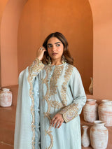 Zyra Sky Blue Straight Suit Set with Dupatta