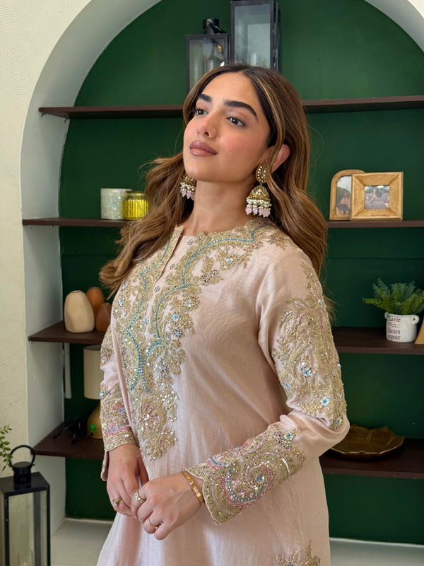 Zyra Blush Pink Short Shirt Farsi Salwar Set with Dupatta