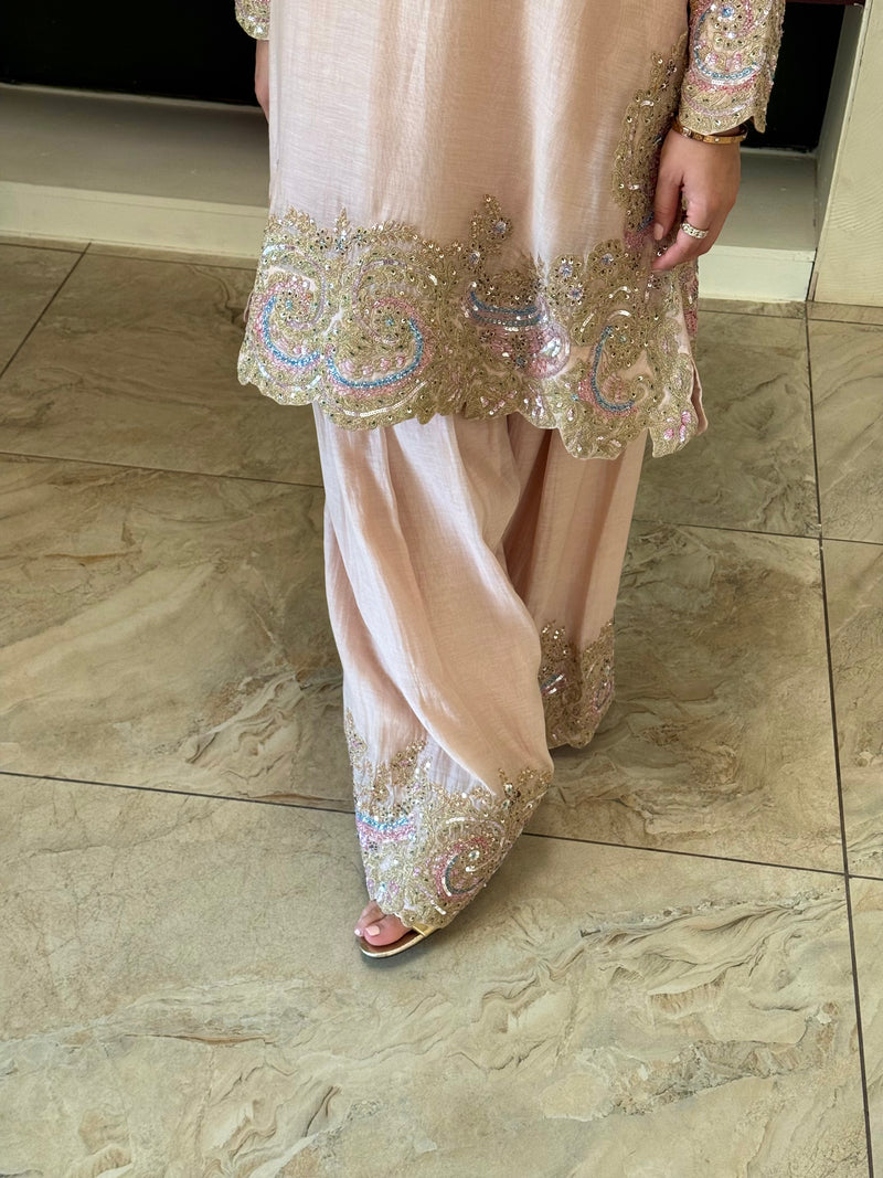 Zyra Blush Pink Short Shirt Farsi Salwar Set with Dupatta