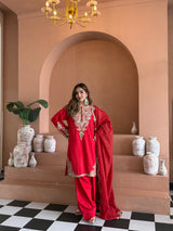 Zyra Red Kashmiri Kurta Set with Dupatta