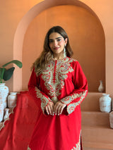 Zyra Red Kashmiri Kurta Set with Dupatta