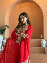 Zyra Red Kashmiri Kurta Set with Dupatta