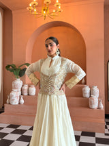 Zyra Off White Waistcoat Suit Set with Dupatta