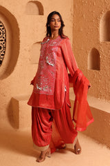 Sindoor Red Kashmiri Kurta Set with Dupatta