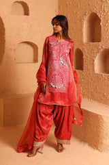 Sindoor Red Kashmiri Kurta Set with Dupatta