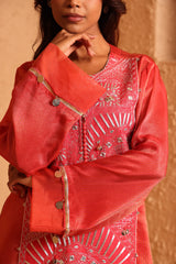 Sindoor Red Kashmiri Kurta Set with Dupatta