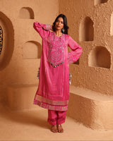 Rani Pink Straight Suit Set with Dupatta