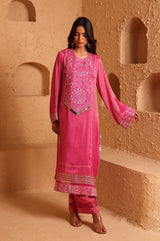 Rani Pink Straight Suit Set with Dupatta