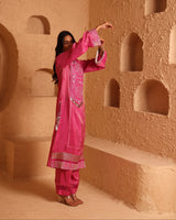 Rani Pink Straight Suit Set with Dupatta