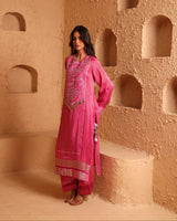 Rani Pink Straight Suit Set with Dupatta