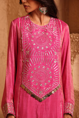 Rani Pink Straight Suit Set with Dupatta