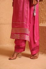 Rani Pink Straight Suit Set with Dupatta
