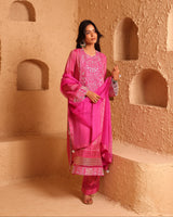 Rani Pink Straight Suit Set with Dupatta