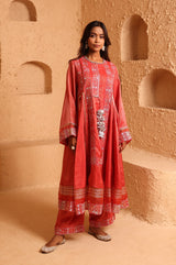 Sindoor Red Sidekali Suit Set with Dupatta