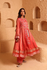 Sindoor Red Sidekali Suit Set with Dupatta