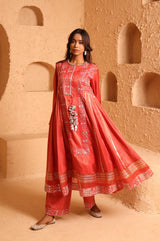 Sindoor Red Sidekali Suit Set with Dupatta
