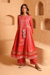 Sindoor Red Sidekali Suit Set with Dupatta