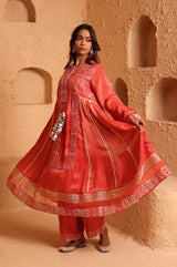 Sindoor Red Sidekali Suit Set with Dupatta