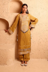 Ochre Straight Suit Set with Dupatta