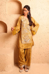 Ochre Kashmiri Kurta Set with Dupatta