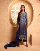 Midnight Blue Straight Suit Set with Dupatta