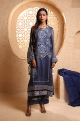 Midnight Blue Straight Suit Set with Dupatta
