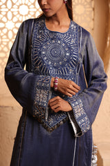 Midnight Blue Straight Suit Set with Dupatta
