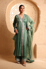Jade Green Anrakha Set with Dupatta