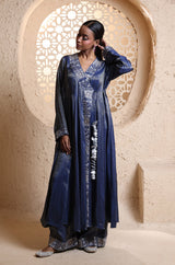 Midnight Blue Anrakha Set with Dupatta