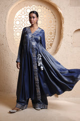Midnight Blue Anrakha Set with Dupatta
