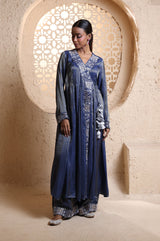 Midnight Blue Anrakha Set with Dupatta
