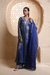 Midnight Blue Anrakha Set with Dupatta