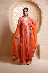 Bright Orange Anrakha Set with Dupatta