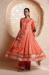 Bright Orange Sidekali Suit Set with Dupatta