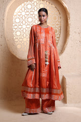 Bright Orange Sidekali Suit Set with Dupatta