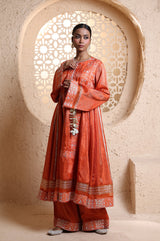 Bright Orange Sidekali Suit Set with Dupatta