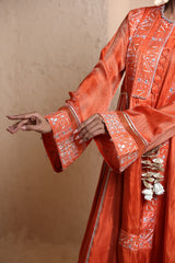 Bright Orange Sidekali Suit Set with Dupatta