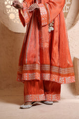 Bright Orange Sidekali Suit Set with Dupatta