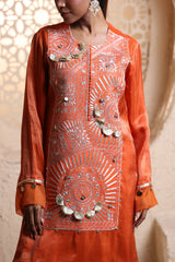 Bright Orange Kashmiri Kurta Set with Dupatta