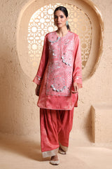 Coral Kashmiri Kurta Set with Dupatta